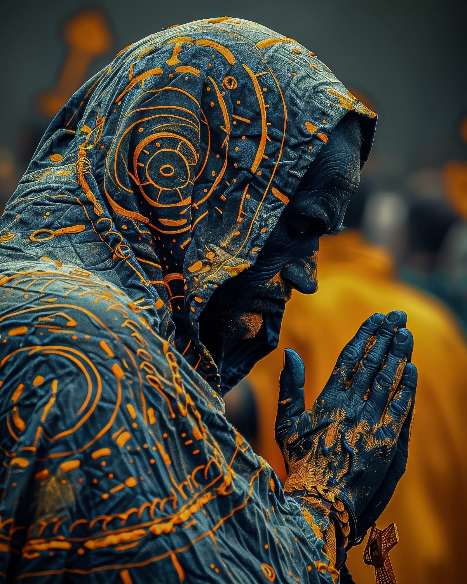 "Silent Guardians in Fiery Contemplation"
